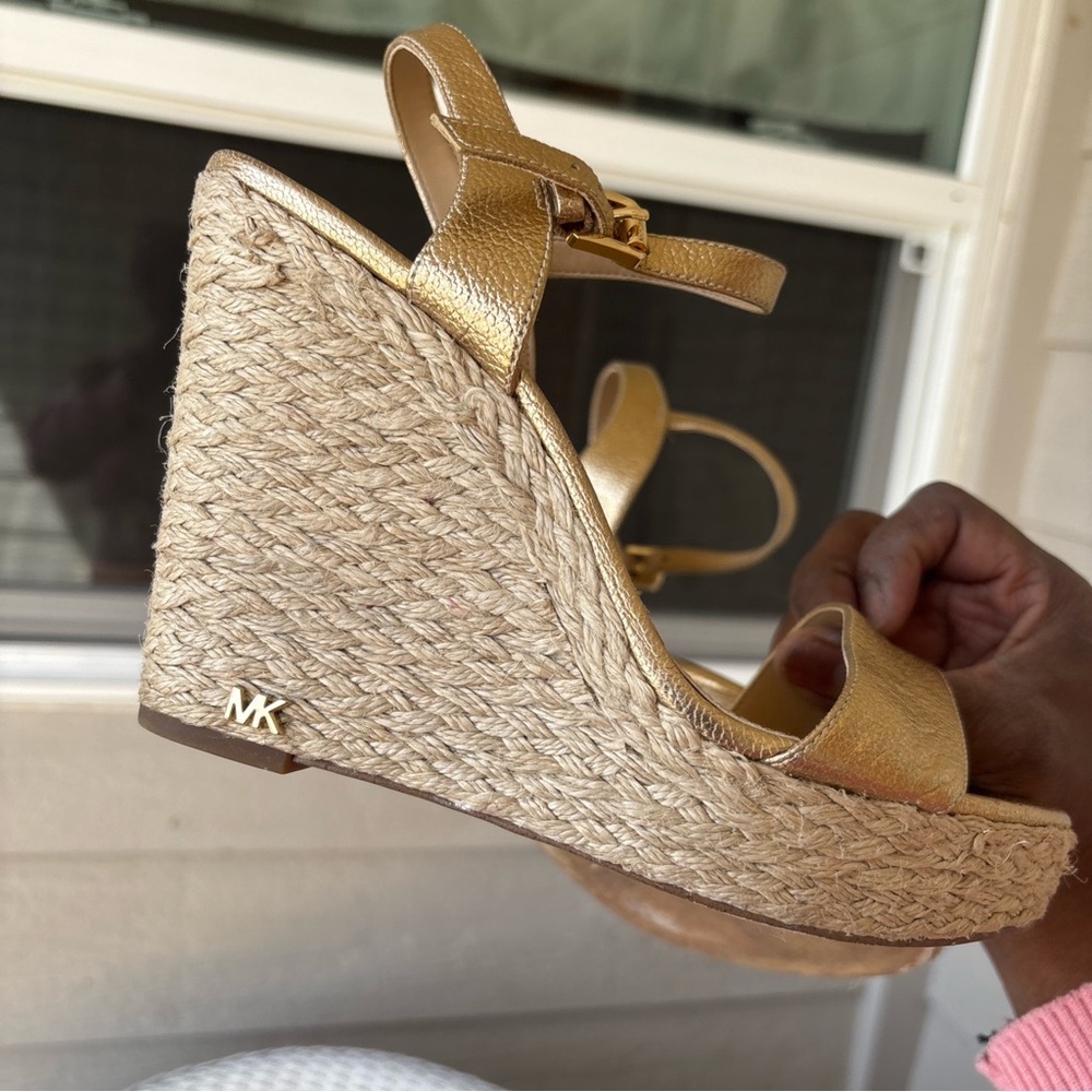 Michael Kors Metallic Gold Espadrille Wedge Sandals - Picture 6 of 6